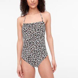 J. Crew Ruched Bandeau One-Piece in Leopard Print (S)